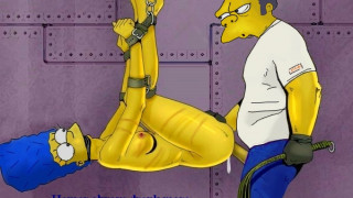 BDSM con Marge Simpson desnuda y Moe Szyslak