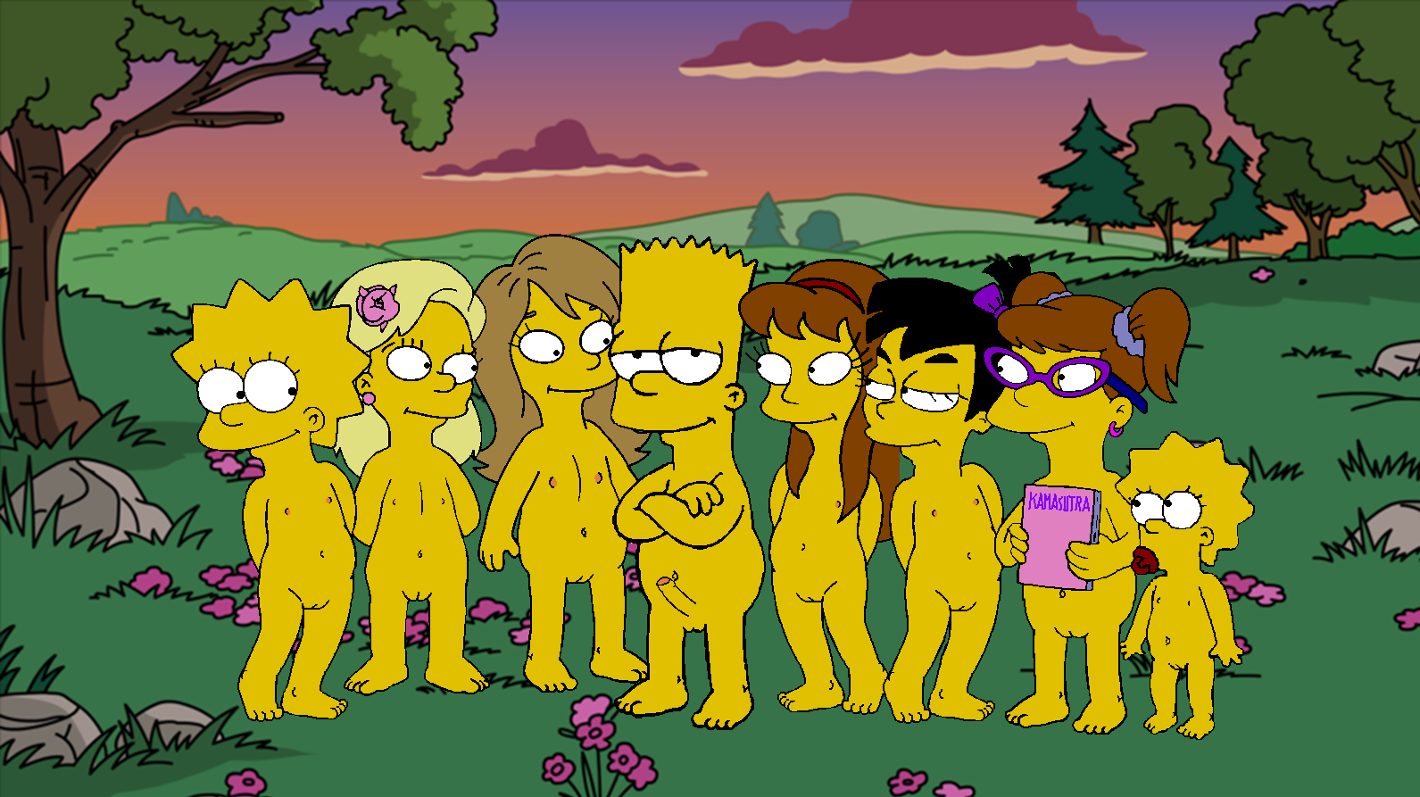 Harem de chicas de los Simpson con Bart - Comics XXX